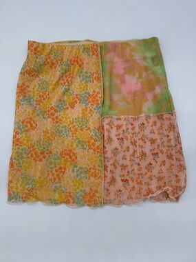 Cottagecore boho Floral Patchwork Mini Skirt in Peach, Yellow & Cream